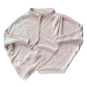 Fimfi Asymmetric Batwing Sleeve Pink & White Knitted Poncho Sweater S/M